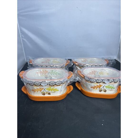 Temptations by Tara Old World Fall Autumn Ramekin Bowls, Lids Tray 12 PC Set - Picture 1 of 6